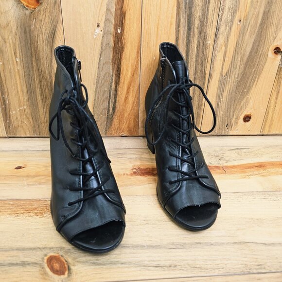 Steve Madden Neela Lace Up Open Toe Leather Booties - Picture 2 of 6